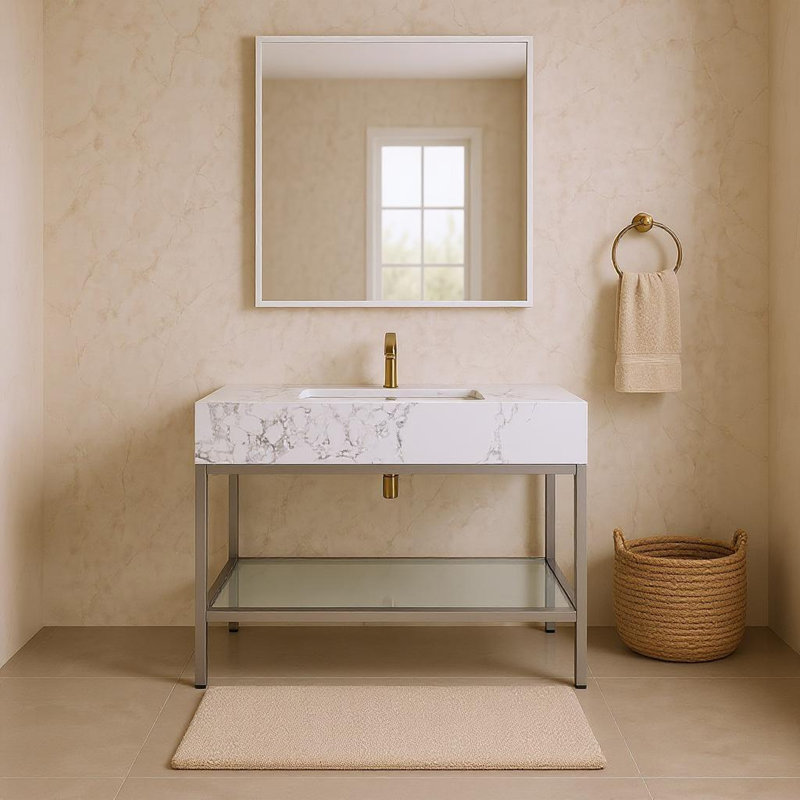 Marmo 36" Single Bathroom Vanity, White, Brushed Chrome