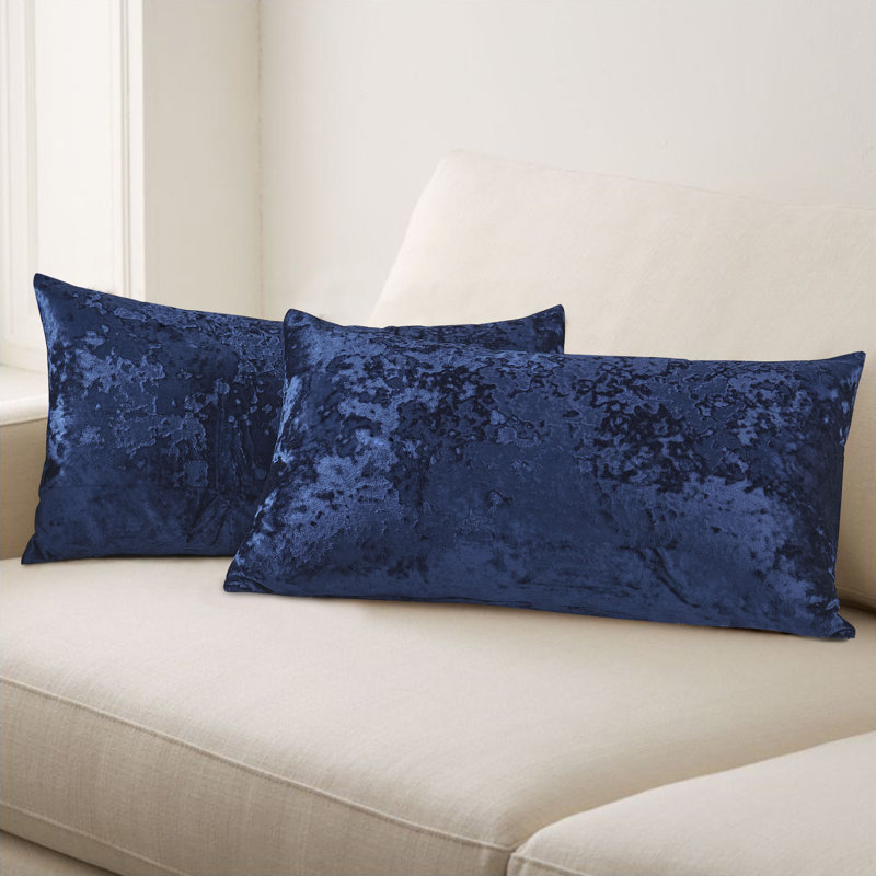 Crushed Velvet Lumbar Pillow Cover, Blue