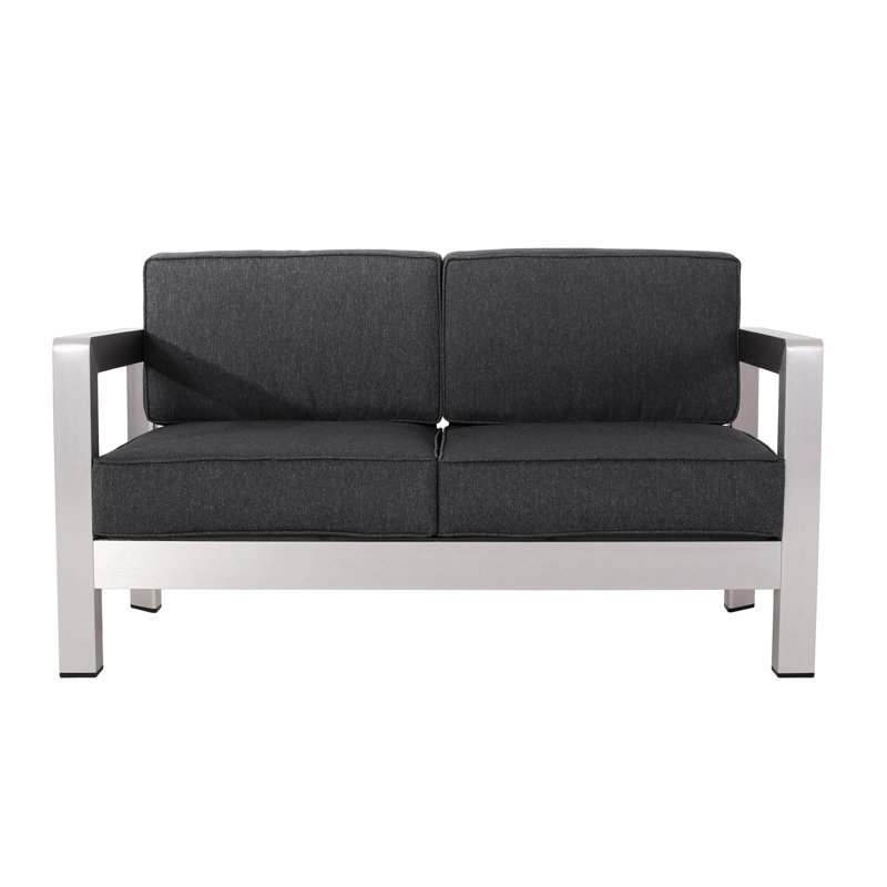 55.25'' Wide Straight Aluminum Loveseat with Cushions, Gray