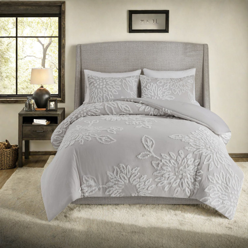 Ensembles de literie en chenille de coton blanc chaud et gris pour un style campagnard