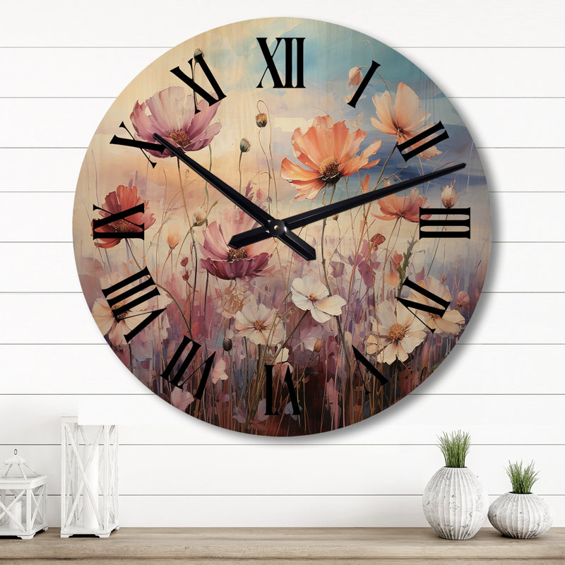Horloge murale en bois surdimensionnée Wildflowers, Grand