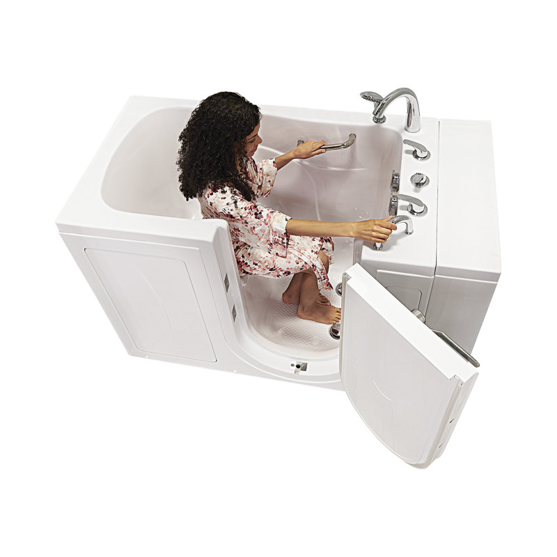Ella Monaco 32"x52" Acrylic Soaking Walk-In-Bathtub, Right Outward Swing Door, Heated Seat, 5 Piece Fast Fill Faucet, 2" Dual Drain