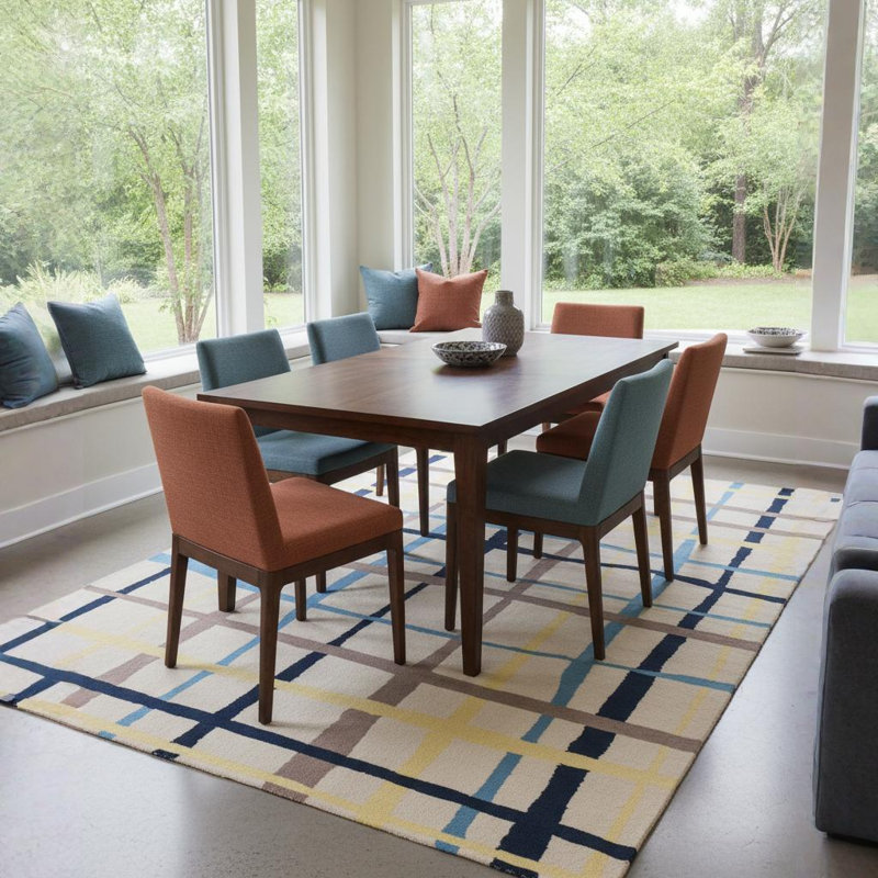 Tapis crème en laine écossais jaune et brun touffeté à la main Ailey Authentic