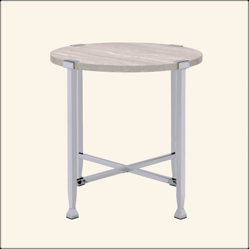 Round End Table With X-Shape Support