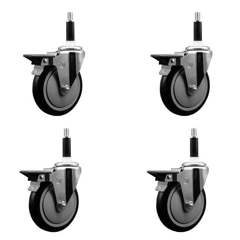Poly Swivel 7/8 Inch Expanding Stem Caster Set with Brake SCC