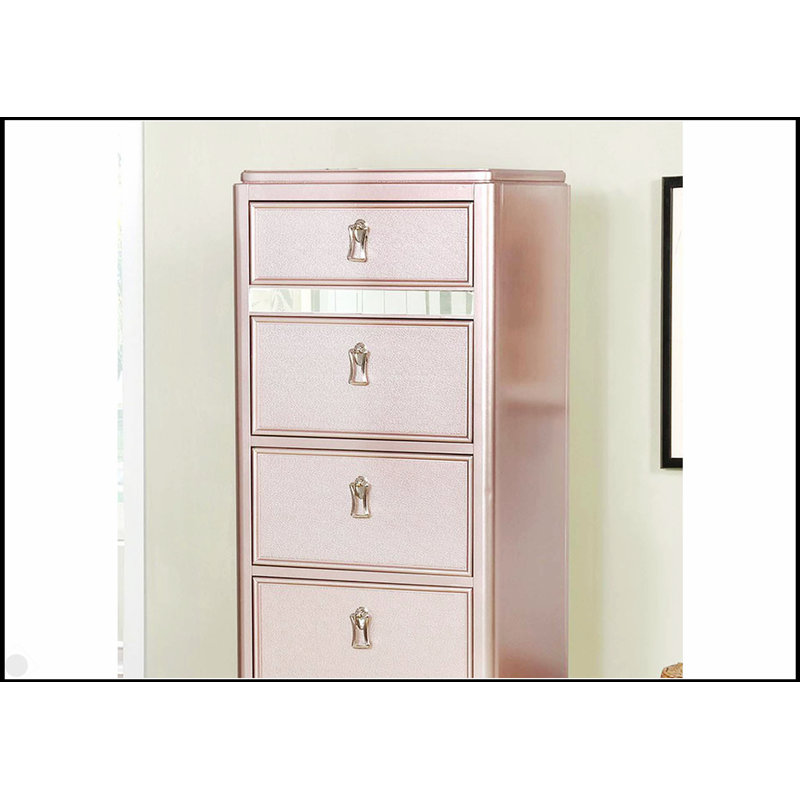 Commode pivotante contemporaine avec garniture de miroir et tiroir supérieur doublé de feutre au fini or rose pour les chambres modernes