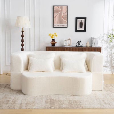 Boneless Queen Size Modern Light Grey Floor Sofa With 4 Pillows, Plush Fabric Futon Sofa Couch, High-Density Foam Folding Mattress For Living Room,Guest, Bedroom,No Assembly Required