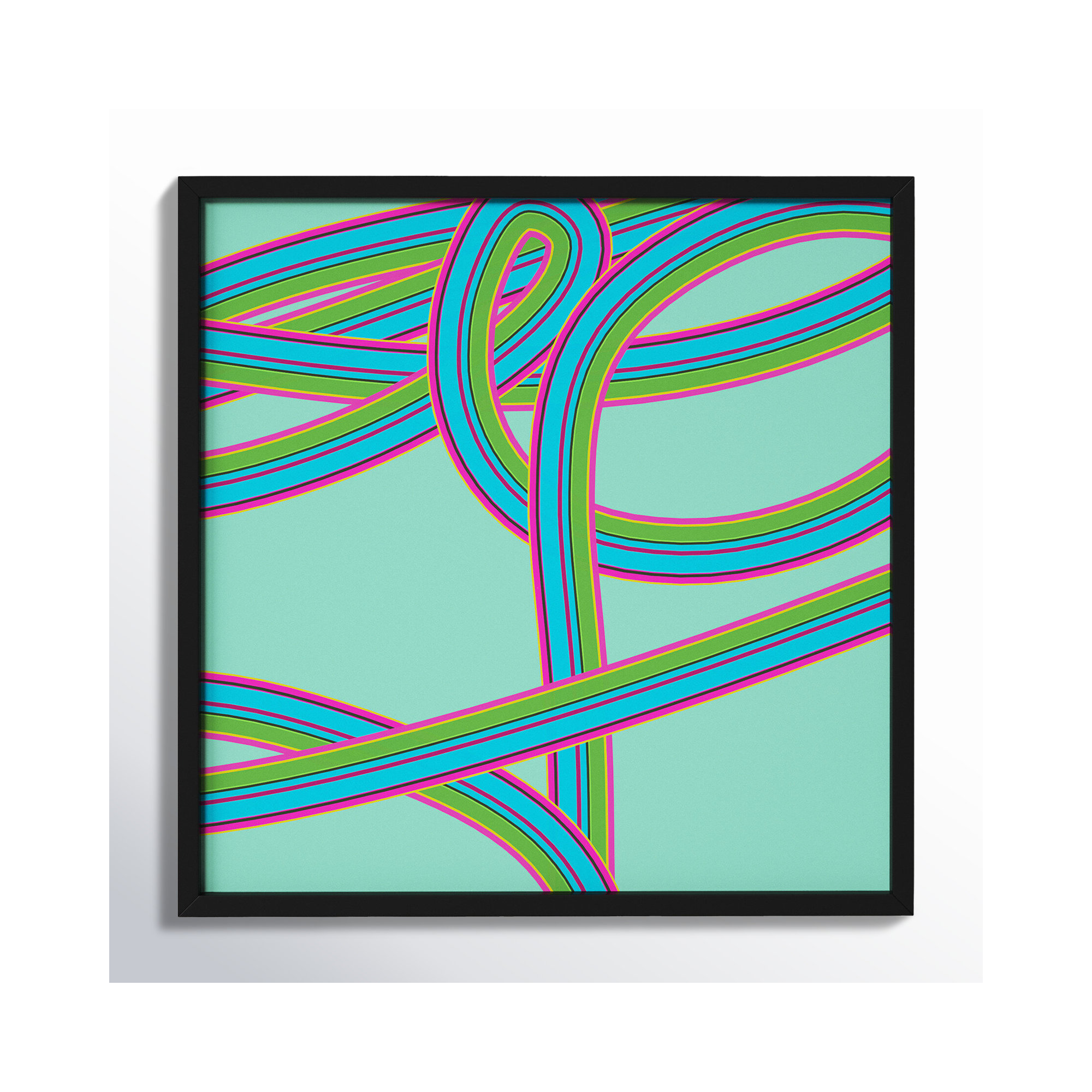 Turquoise Twist by Jacques Pilon, 16" H x 16" W x 1.25" D, Black