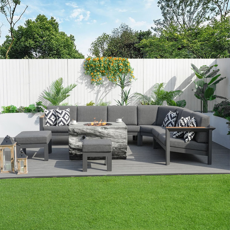 Amy 7- Person Outdoor Patio Conversation Furniture Set With Fire Pit