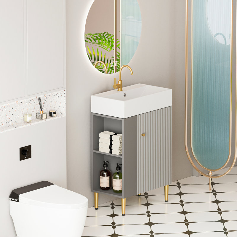 Meuble-lavabo 21,6 po avec lavabo en céramique et tablette ouverte ouverte, gris 24Vb06-21Mgl