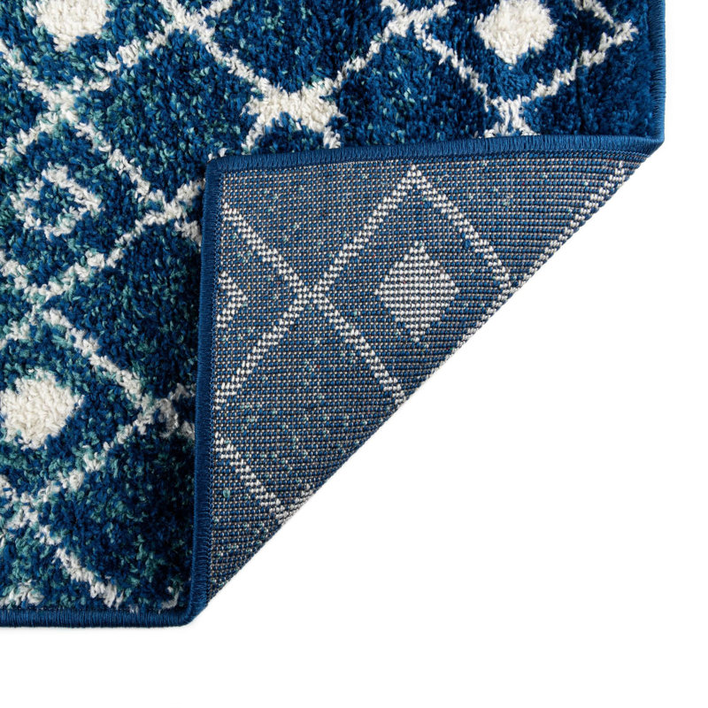 Tapis bleu / ivoire en polypropylène tissé à la machine Briehn, Ovale 5 pi 3 po x 8 pi