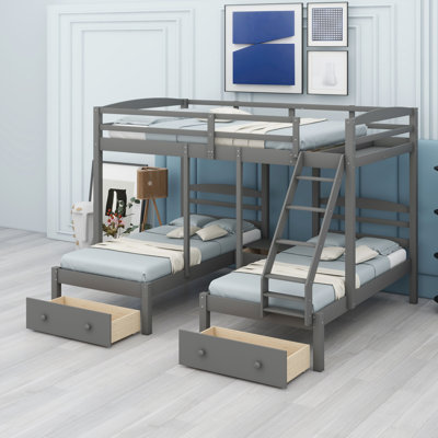 Triple Bunk Bed Frame with Storage Drawers