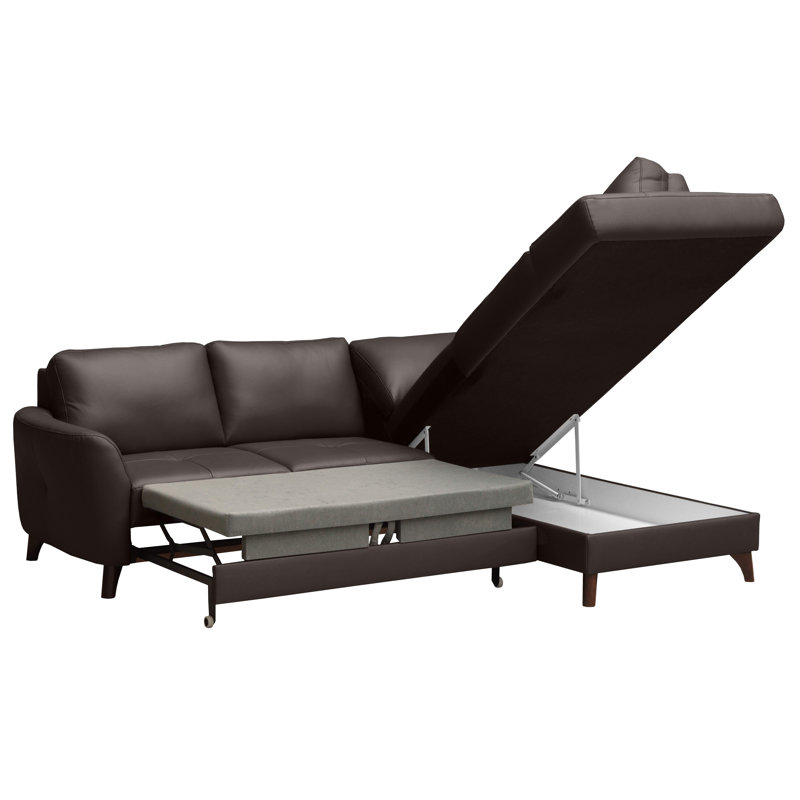 Migues Leather Corner Sofa with Sleeping Function and Storage, Right Hand Facing, Brown