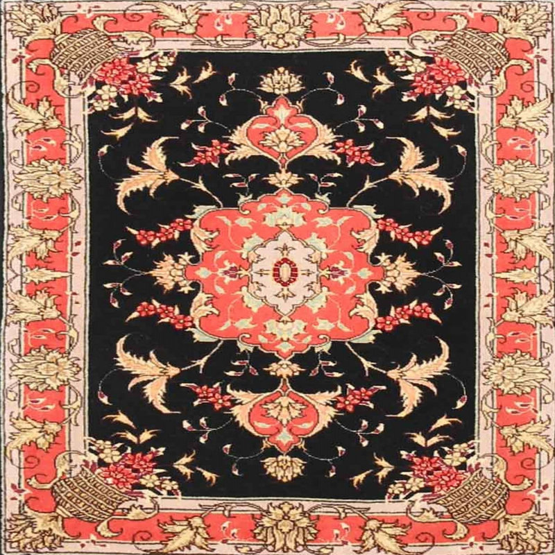 Tapis oriental orange / noir, Carré 8 pi