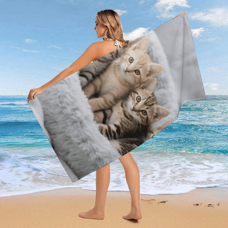 Serviette de plage à séchage rapide en microfibre pour chatons, 32 x 63 po