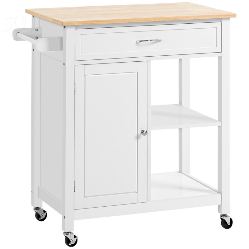Rolling Kitchen Island Cart With Storage, Solid Wood Top, And Drawer For Enhanced Organization And Mobility