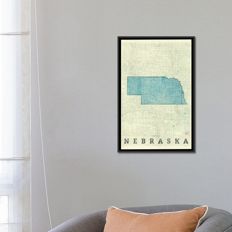 « nebraska map », impression sur toile, H 26 po x l 18 po x P 1,5 po, Toile avec cadre noir, Pas de tapis