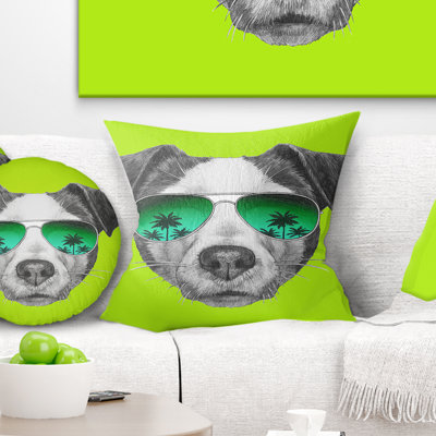 Jack Russell dans des verres verts - coussin imprimé animal