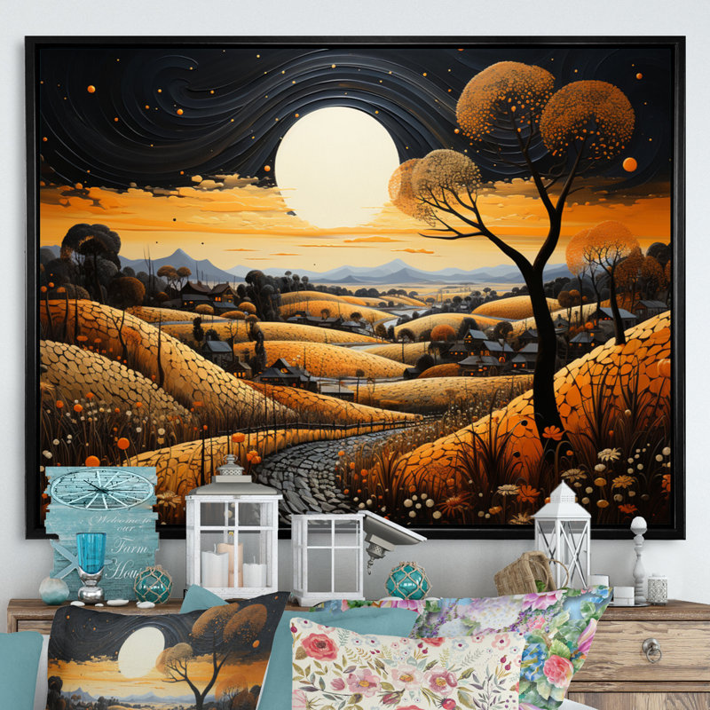 Farm Golden Harvest Pointillism V, Cadre flottant noir, H 34 po x l 44 po x P 1,5 po