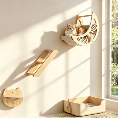 Gerlinda 3pcs Cat Wall Hammock & Shelves Set Cat Climbing Perches