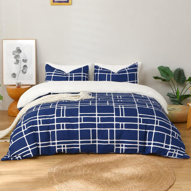 Microfibre Geometric Shapes Duvet Cover, Blue Geometric Shapes