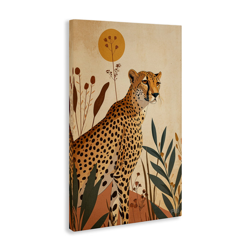 «Cheetah & Boho Plants», art mural sur toile par Roozbeh Bahramali, H 36 po x l 24 po
