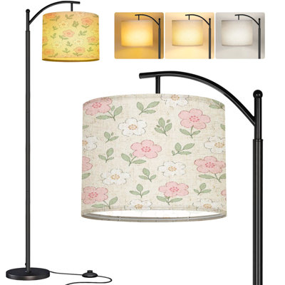  Lampe sur pied arc kawaii fleur japonaise haute rose moderne sur pied abat-jour réglable en lin à 3 couleurs