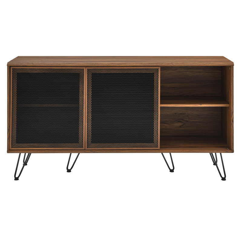 Nomad Walnut Industrial Modern Sideboard with Mesh Doors