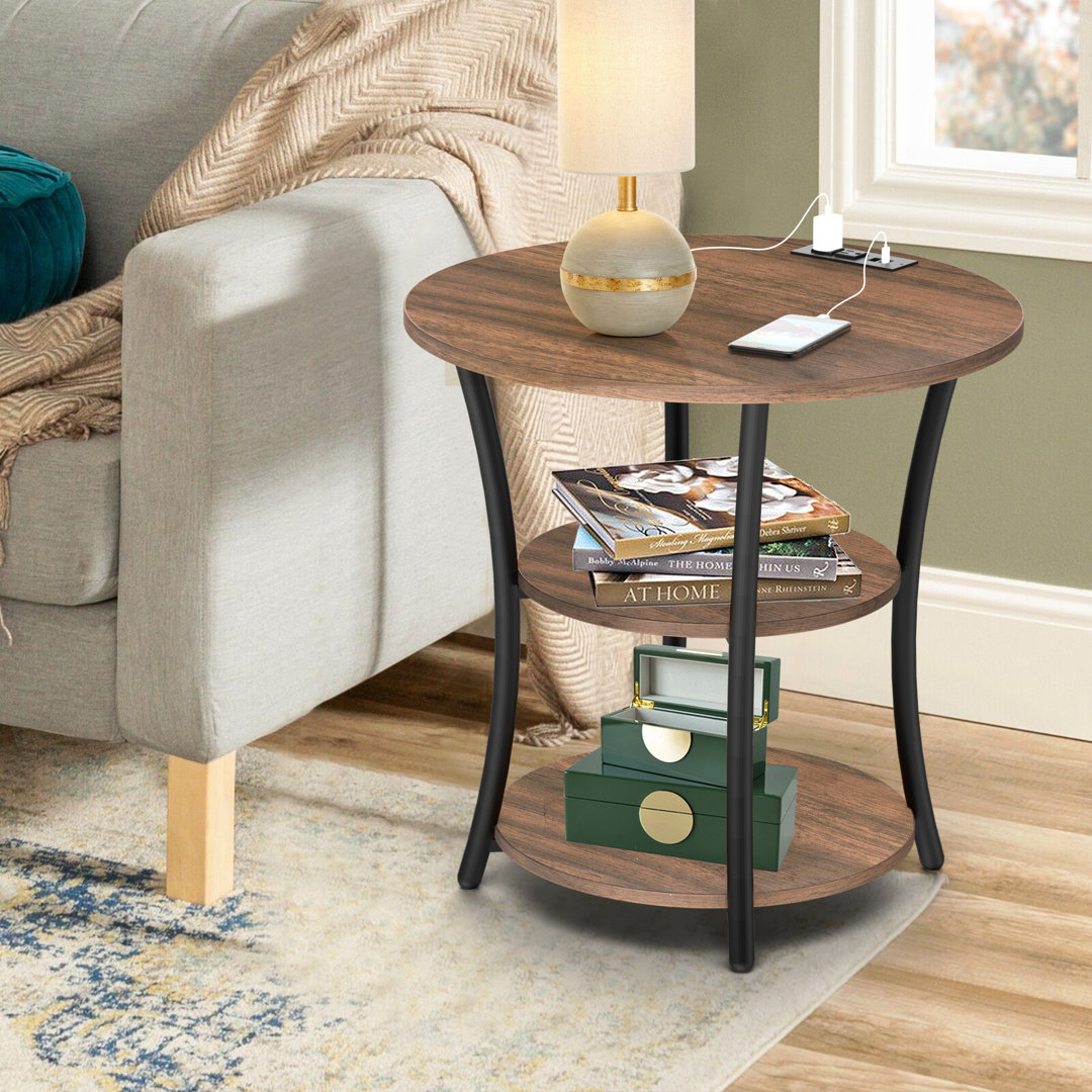 Jalane Tall End Table with 2 USB Ports, 2 Power Outlets, and 3-Tier Storage Shelves 17 Stories
