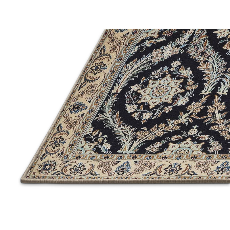 Tapis bleu/beige traditionnel Peirson, Rectangle 4 pi x 6 pi