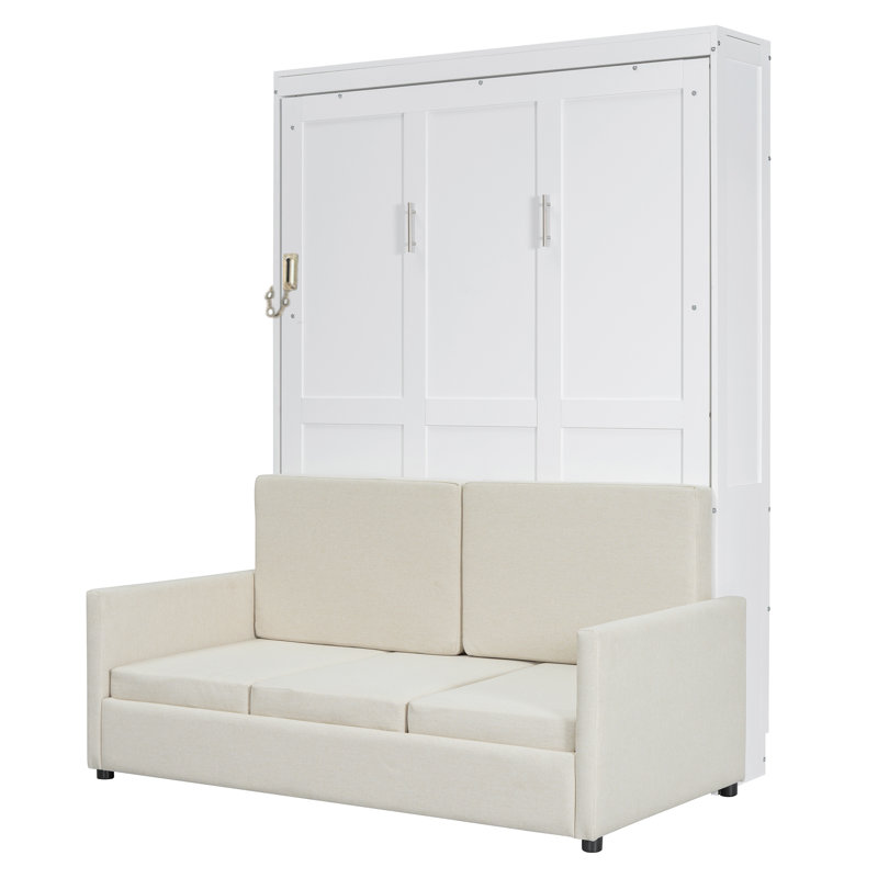 Lit escamotable double avec tête de lit tapissier Roomfitter, lit escamotable peu encombrant, blanc