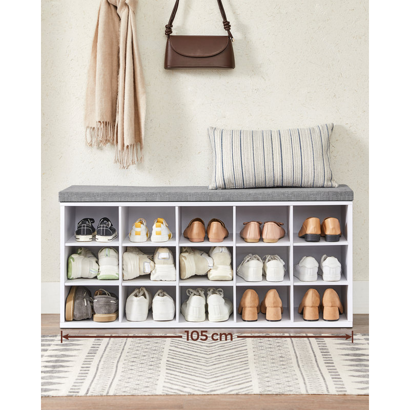 Upholstered Storage Bench, White/Grey, 48cm H x 105cm W x 30cm D