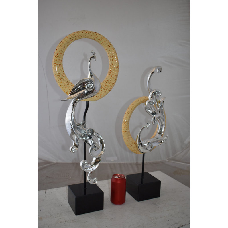 Feryal 2 Piece Peacocks Statue Set Size: 11" x 6" x 28"H, Silver