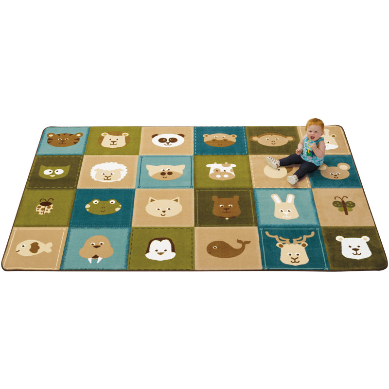 KIDSoft™ Animal Patchwork Tufted Green/Tan Area Rug, Rectangle 6' x 9'