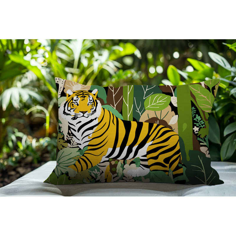Oreiller rectangulaire réversible intérieur / extérieur Kyo Tiger, Chartreuse, H 20 po x l 14 po