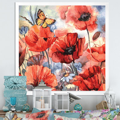 «Abstract Poppies Flower», reproduction d'art sur toile encadrée