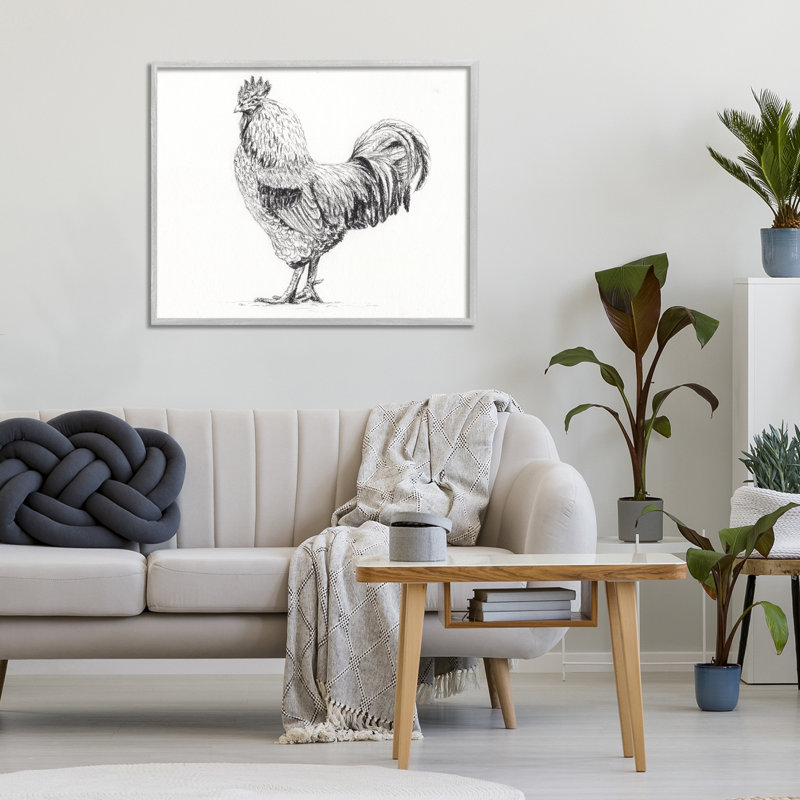 Coq en gris anthracite, estampe numérique, design par Leah Noel Art, H 24 po x l 30 po, Estampe numérique Farmhouse