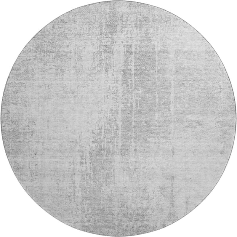 Premium Machine Washable Prisco Silver Rug, Round 8'