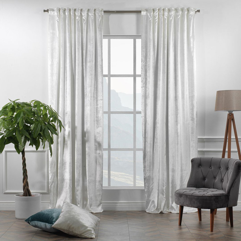 Extra Long & Extra Wide Shiny Velvet Curtain Panel (customized), White, 280cm Width x 245cm Drop