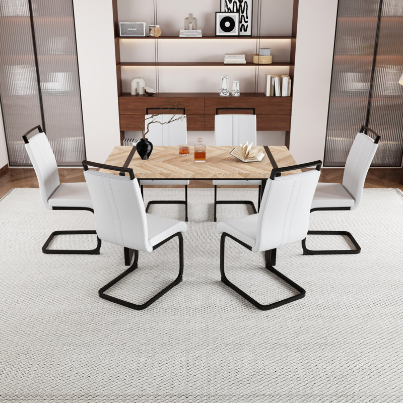 Table et chaise de salle à manger 59 ", style industriel rustique. Structure en métal de table pour la durabilité. Chaises sans accoudoirs en polyuréthane avec rembourrage épais. Tendance. Sièges polyvalents. Support de dossier ergonomique. Facile