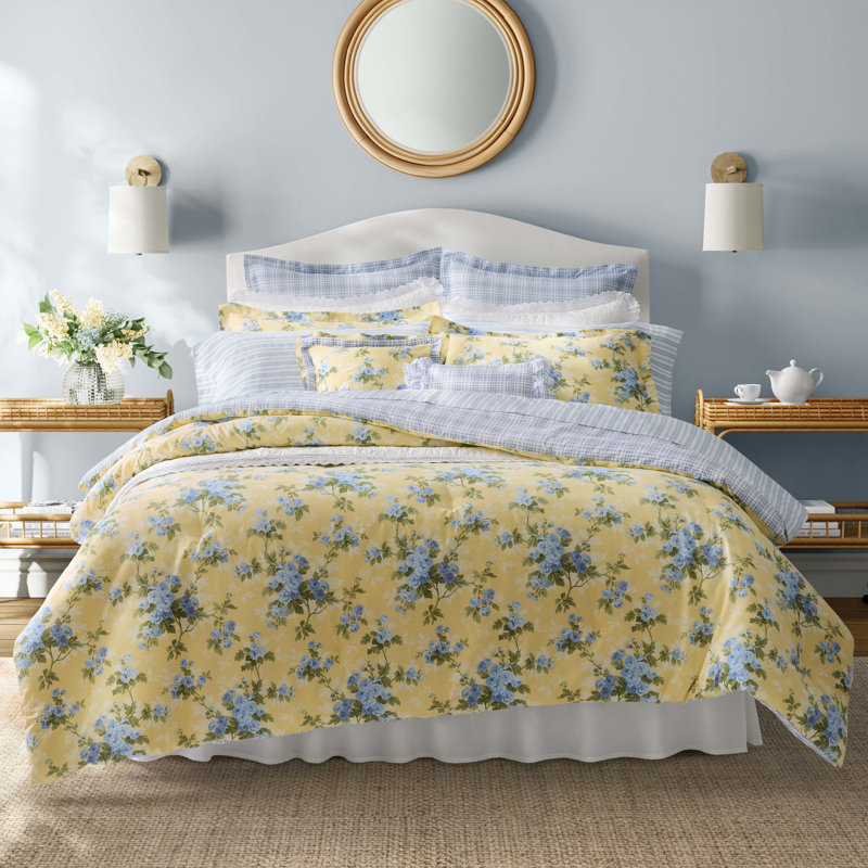 King Blue and Yellow Cotton Reversible Comforter Set