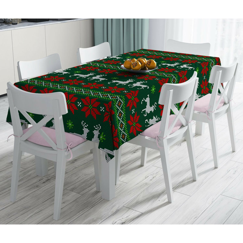 Christmas Tablecloth – Stain Resistant Fabric, Wrinkle-Free Table Cover for Dining Room or Kitchen Decor, 86.6" L x 55" W
