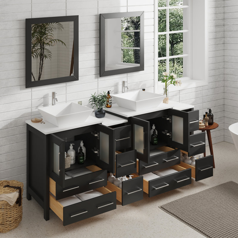  72" Double Bathroom Vanity Set with Mirror, Espresso