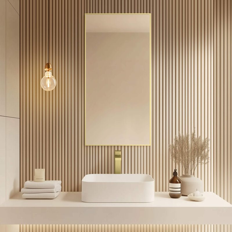 Premium Metal Frame Shatterproof Wall Mount Mirror - FM1, 36" x 18", Brushed Gold