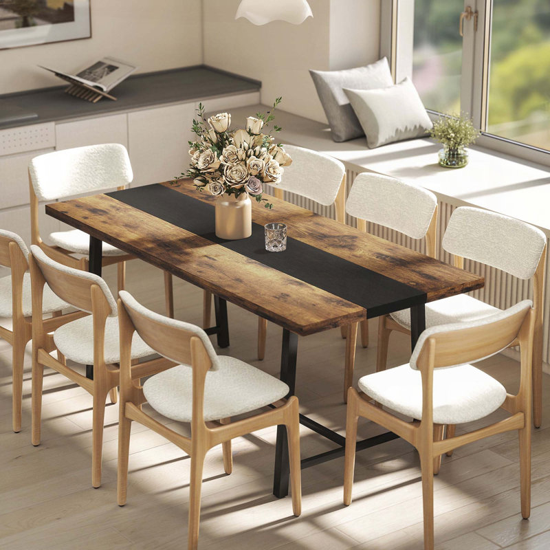 Industrial Rectangular Dining Table with Steel Legs (70.9", Seats 8)