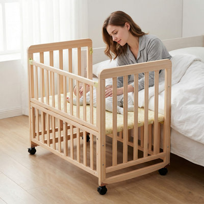Berceau pour bébé en bois massif certifié PCC, mini berceau réglable portable avec matelas, lit de chevet pour nouveau-né avec 3 réglages de hauteur et cadre extensible