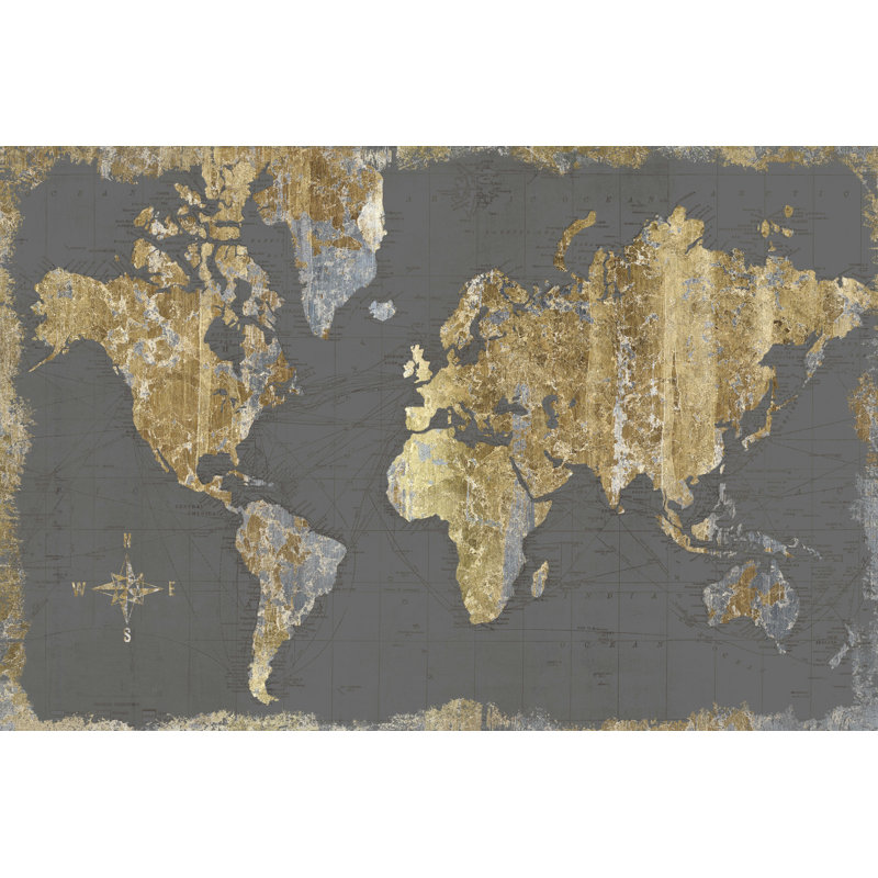 " Gilded Map Gray " by Wild Apple Portfolio Painting Print, 32" H x 48" W