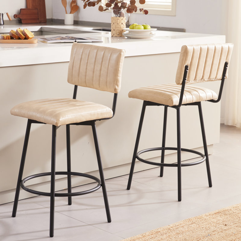 Lavante Swivel Upholstered Faux Leather Counter Stool, Sand Gray