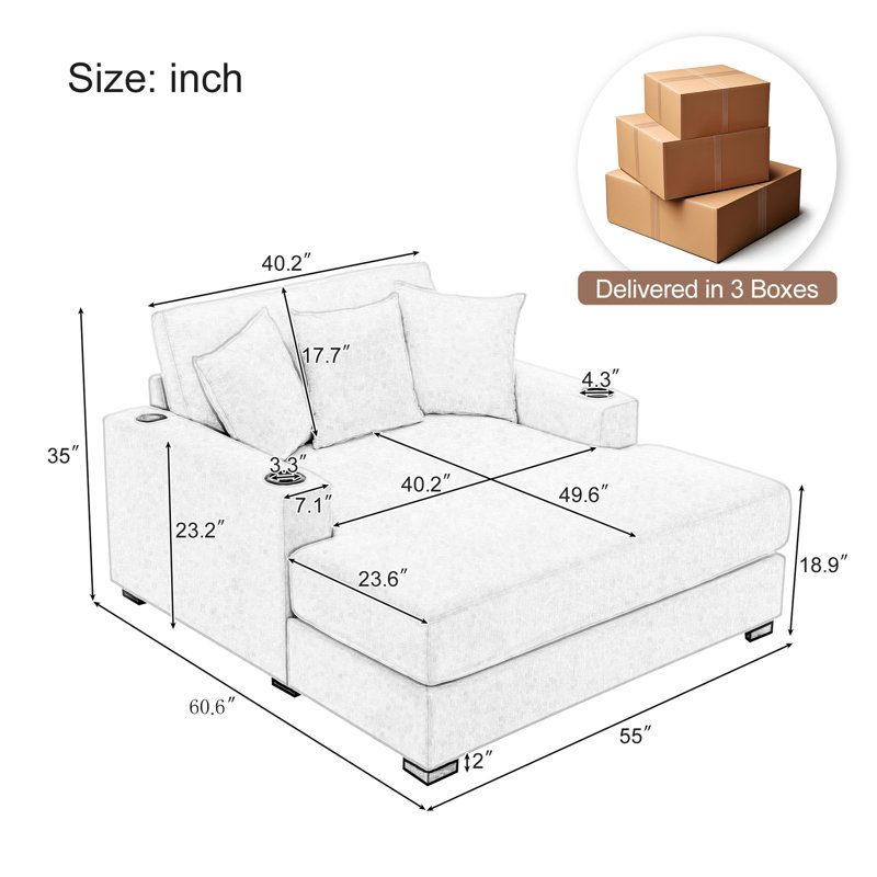 Comfortable Modern Sofa Couch With Multiple Practical Features, Blue-Grey