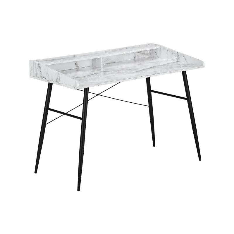 Bureau d'ordinateur, bureau personnel, ordinateur portable, tablettes de rangement, L 48 po, métal stratifié aspect marbre, contemporain, moderne